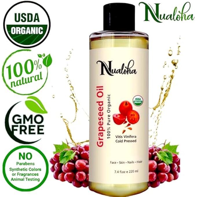 Nualoha ORGANIC GRAPE SEED OIL, 100% PURE COLD PRESSED OIL FOR ACNE PRONE SKIN, HAIR CARE, FACE CLEANSER, ANTI-AGING MOISTURIZER FOR WRINKLES AND STRETCH MARKS -220 ML - Image 4